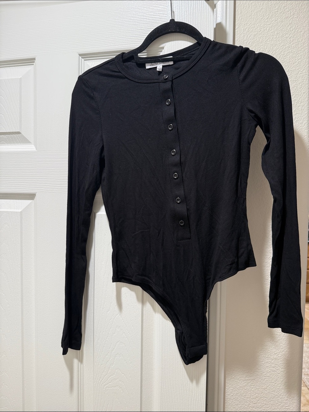 Classic Black Long-Sleeve Henley Bodysuit - Women's Top
